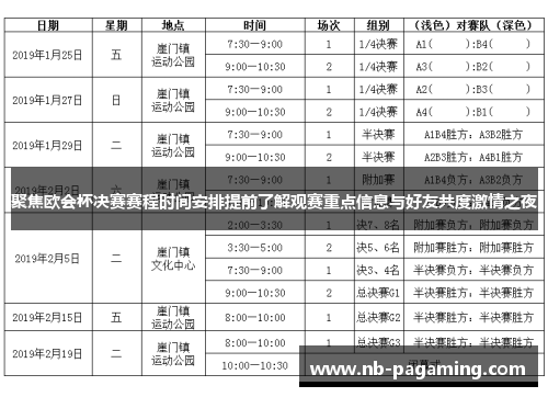 聚焦欧会杯决赛赛程时间安排提前了解观赛重点信息与好友共度激情之夜